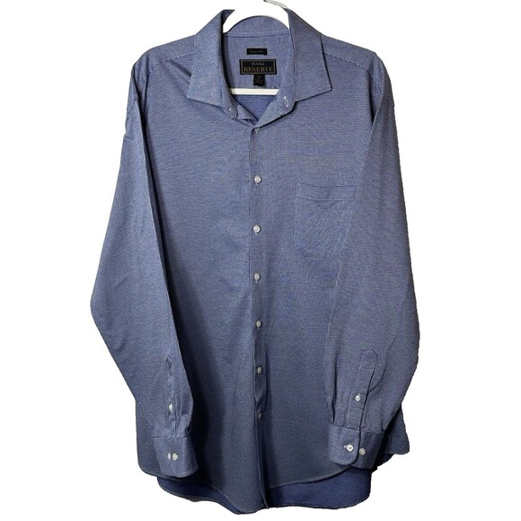 Jos A Bank Reserve Shirt Men's 17.5/35 Tailored Fit Blue Houndstooth Button Up - Picture 1 of 11